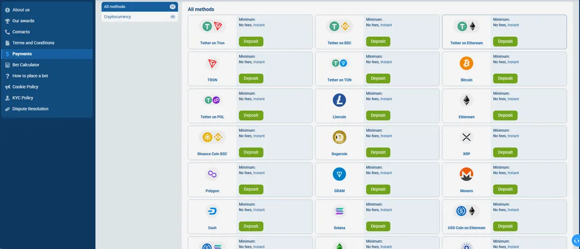 the 1xbet deposit methods list
